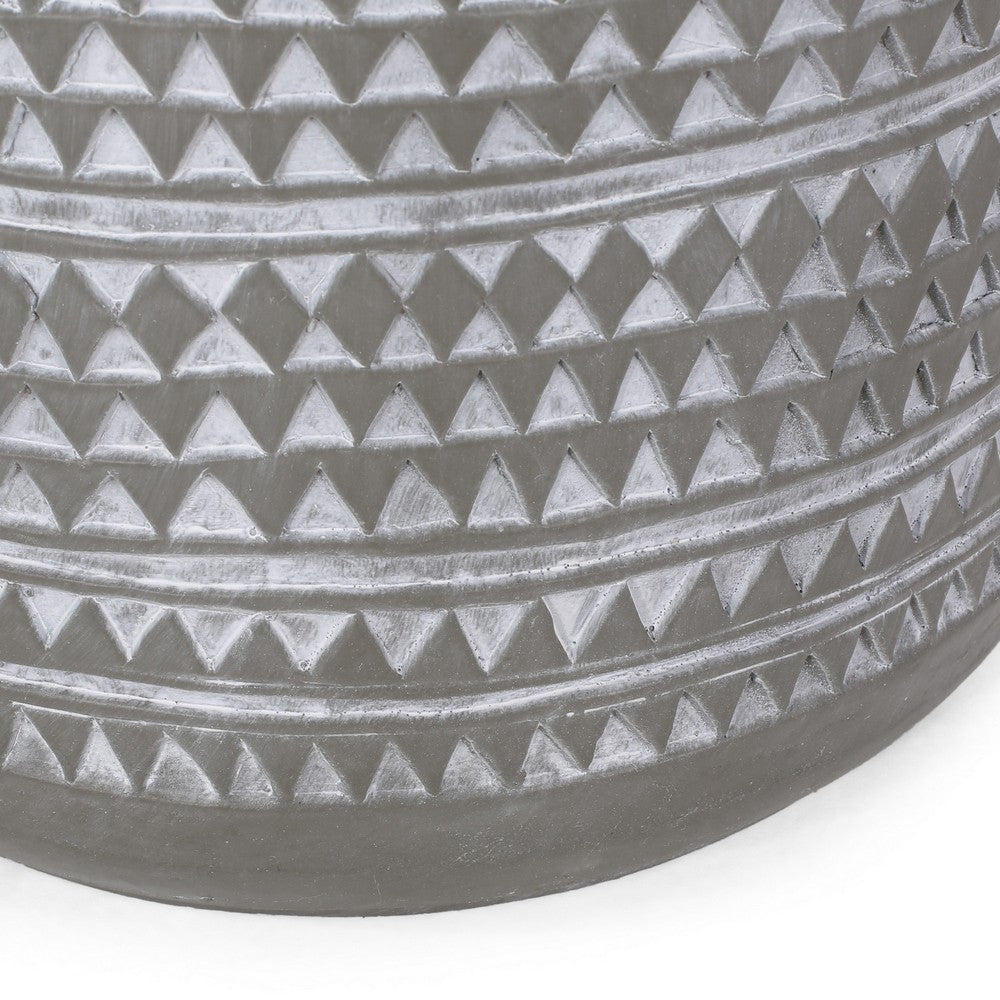 Outdoor End Table, 16 Inch Round Gray Faux Concrete w White Pattern - BM323898