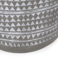 Outdoor End Table, 16 Inch Round Gray Faux Concrete w White Pattern - BM323898