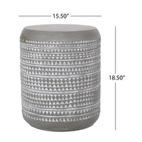 Outdoor End Table, 16 Inch Round Gray Faux Concrete w White Pattern - BM323898