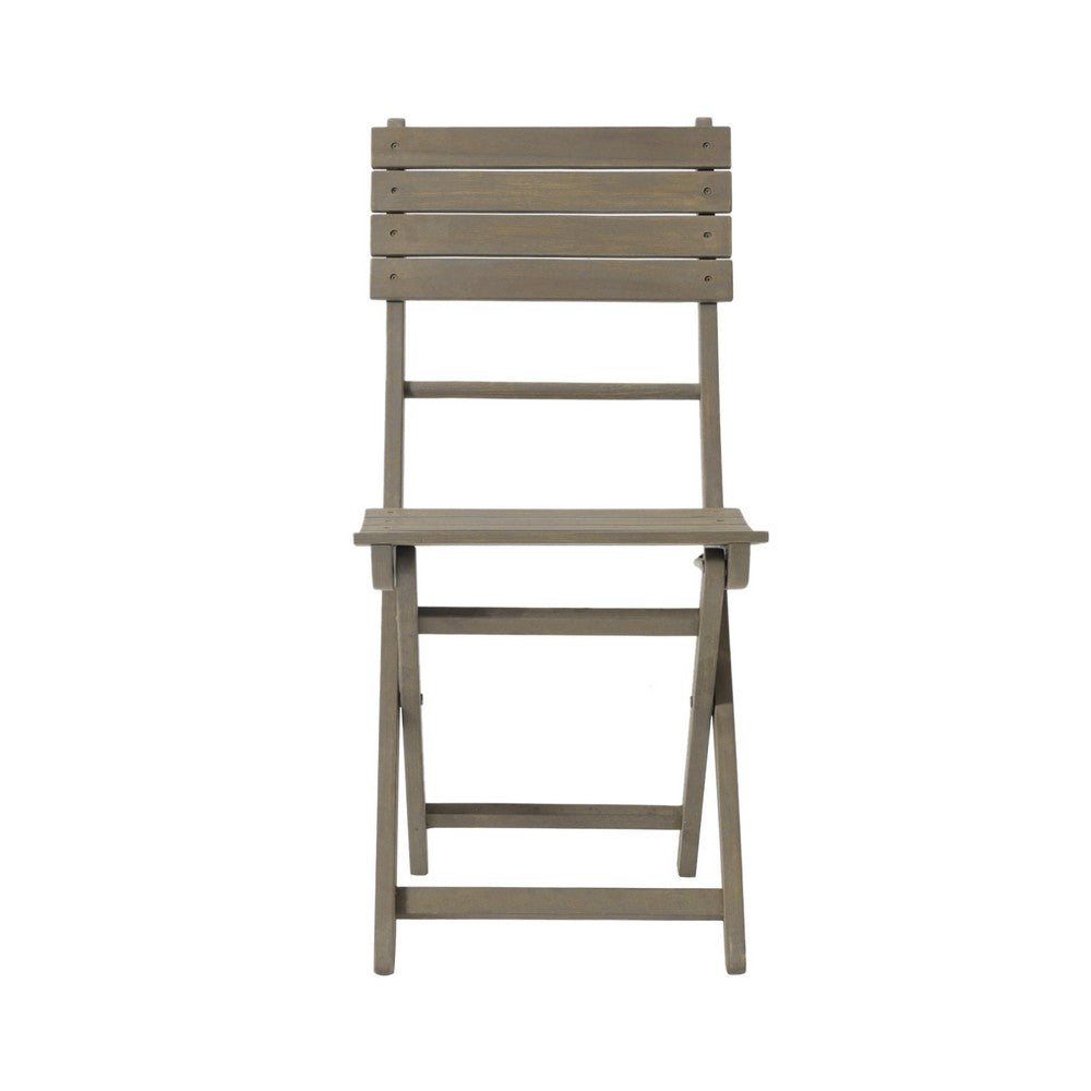 Cami Outdoor Foldable Bistro Chair, Slat Back, Cross Gray Acacia Wood - BM323899