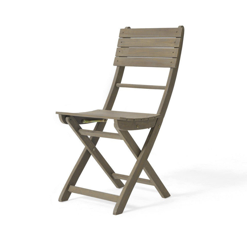 Cami Outdoor Foldable Bistro Chair, Slat Back, Cross Gray Acacia Wood - BM323899