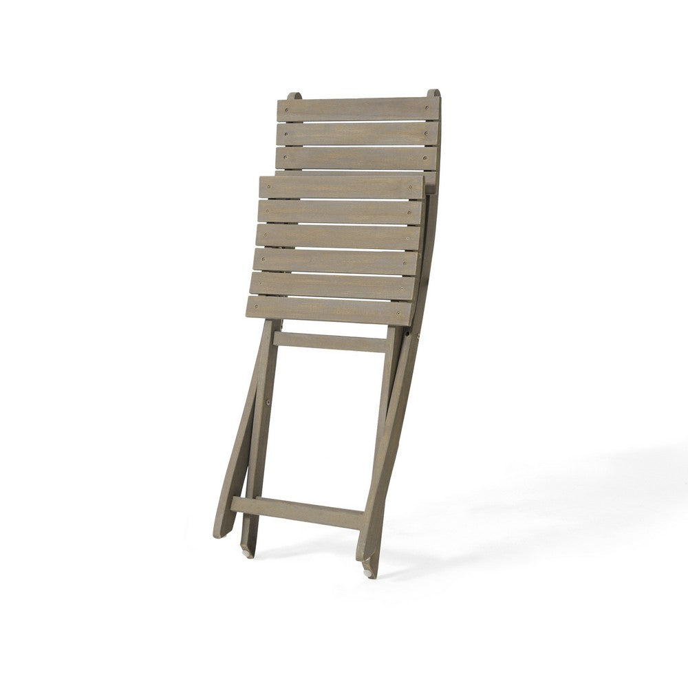 Cami Outdoor Foldable Bistro Chair, Slat Back, Cross Gray Acacia Wood - BM323899