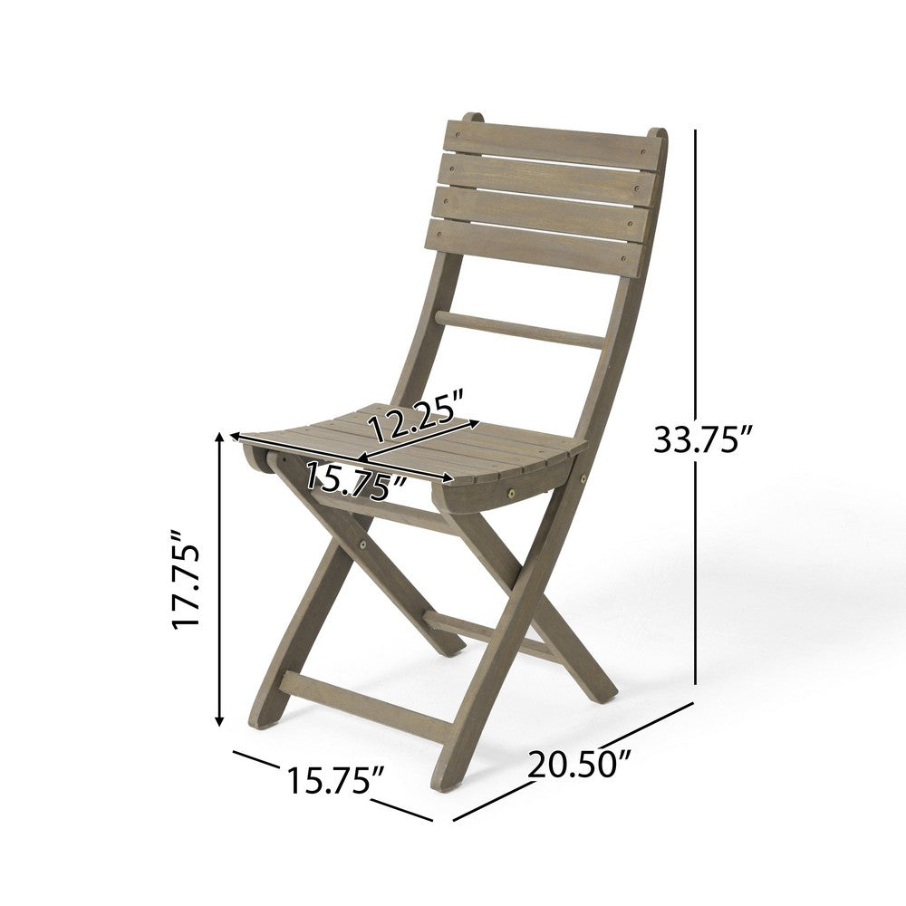 Cami Outdoor Foldable Bistro Chair, Slat Back, Cross Gray Acacia Wood - BM323899