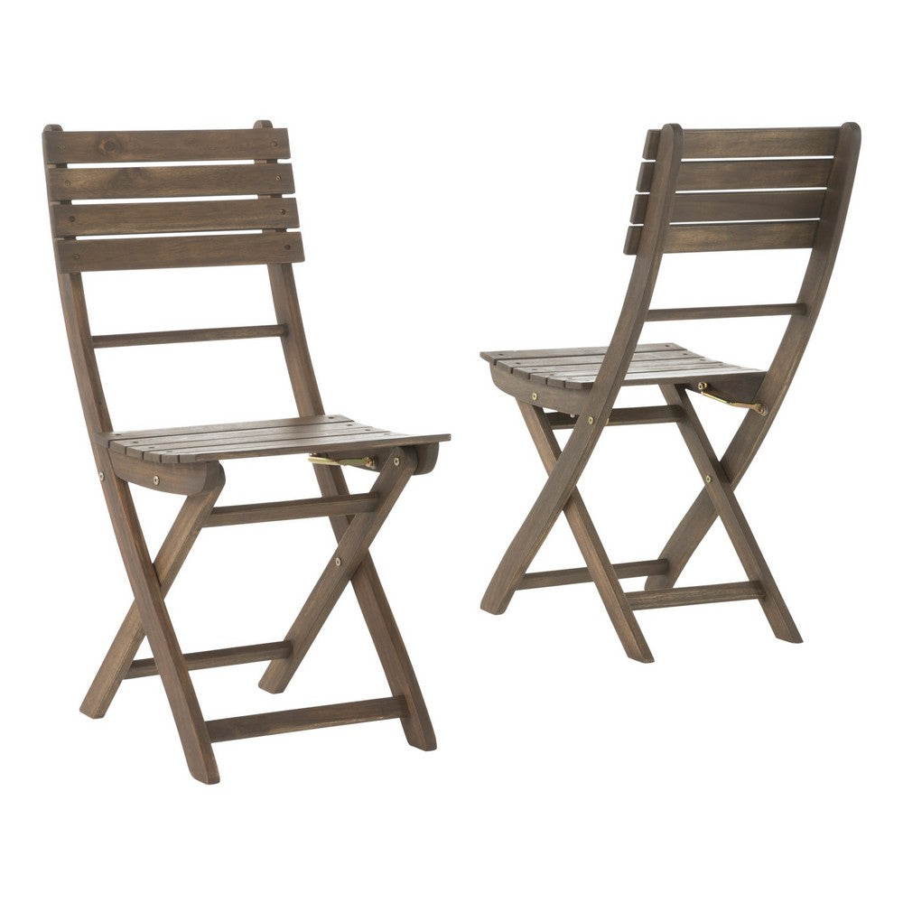 Cami Outdoor Foldable Bistro Chair, Slat Back, Cross Gray Acacia Wood - BM323899