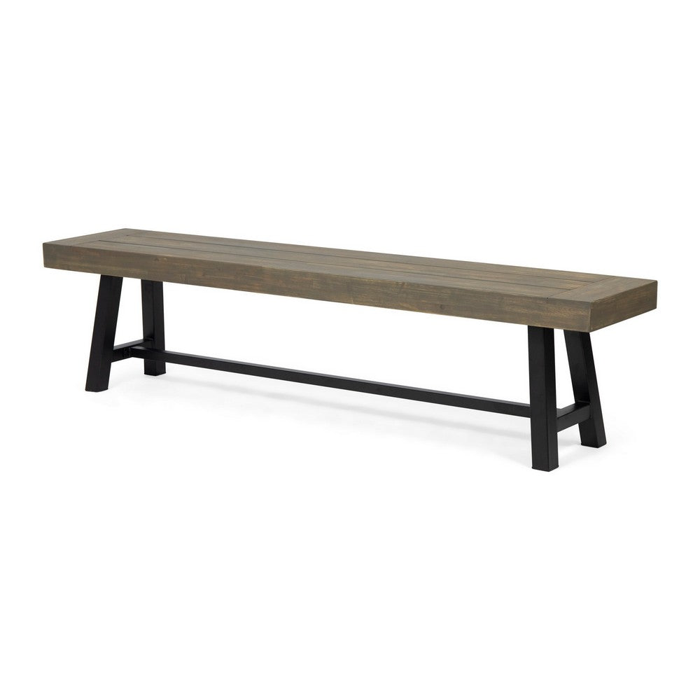 Leslee Outdoor Dining Bench, 74 Inch, Black Trestle Legs, Gray Wood - BM323900