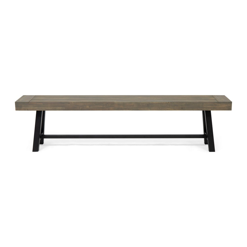 Leslee Outdoor Dining Bench, 74 Inch, Black Trestle Legs, Gray Wood - BM323900