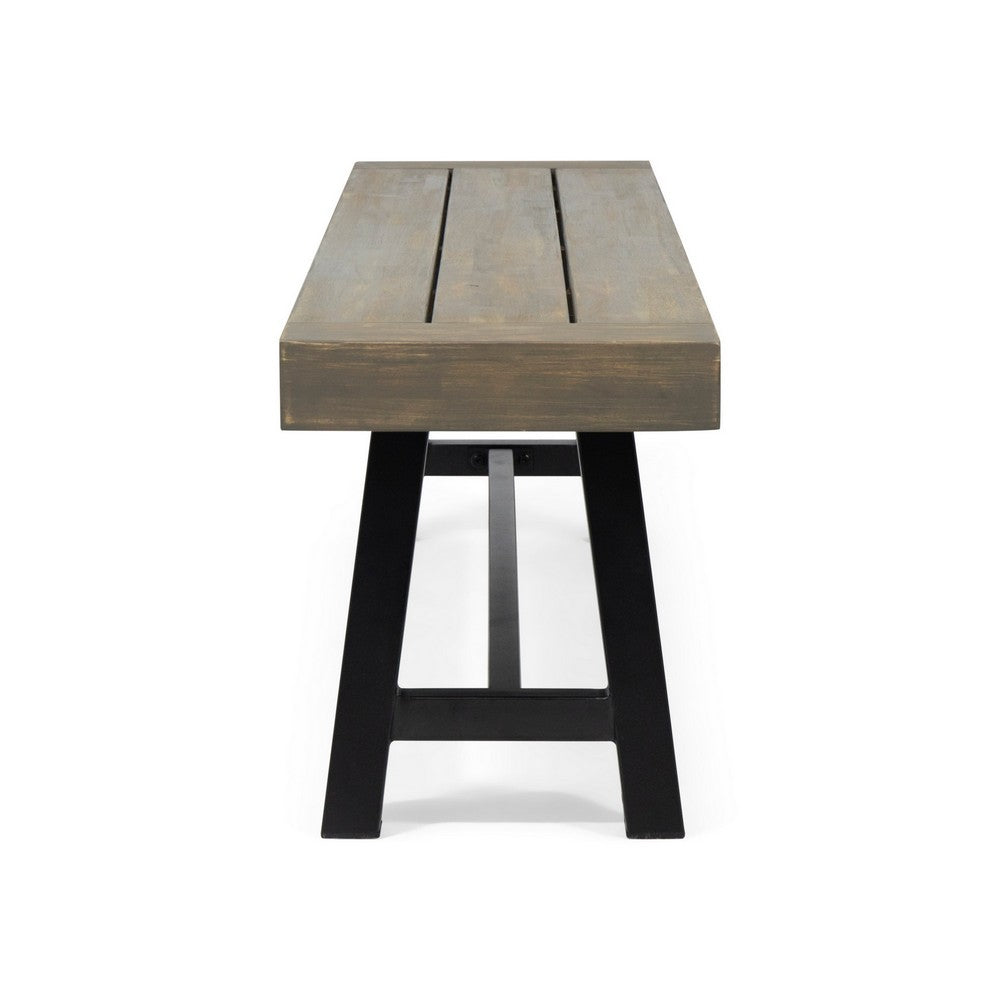 Leslee Outdoor Dining Bench, 74 Inch, Black Trestle Legs, Gray Wood - BM323900