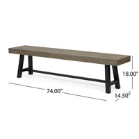 Leslee Outdoor Dining Bench, 74 Inch, Black Trestle Legs, Gray Wood - BM323900