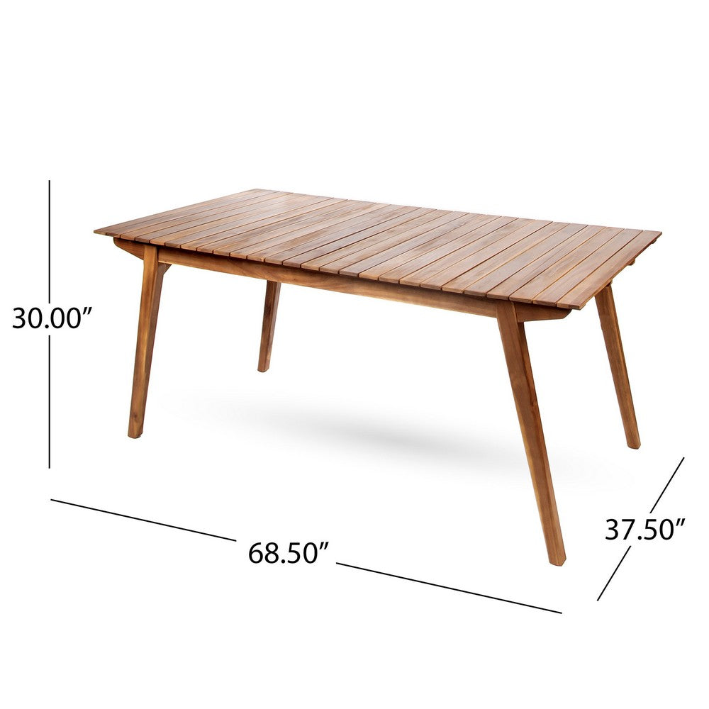 Outdoor Dining Table, 69 Inch Slatted Rectangular, Brown Acacia Wood - BM323902
