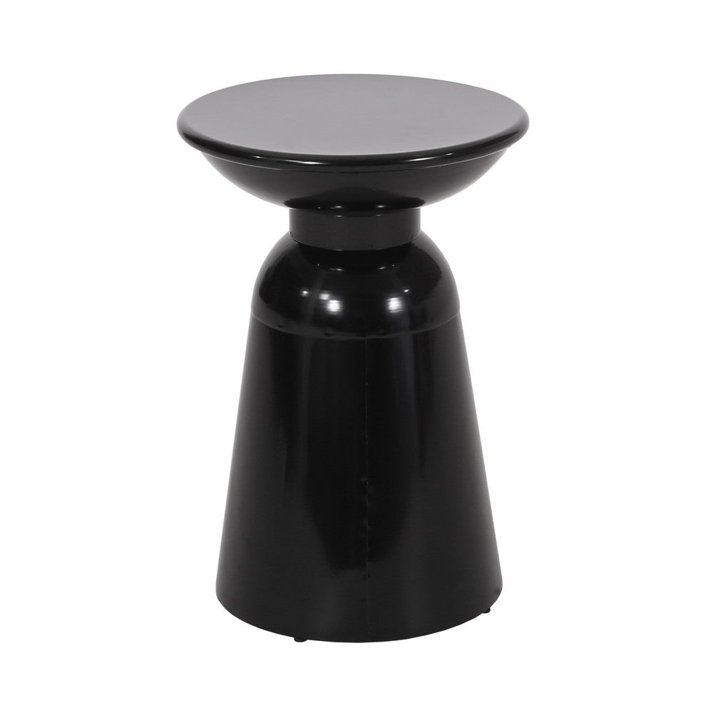 Side End Table Set of 2, Round Taper Top, Pedestal Base, Black Metal - BM323904