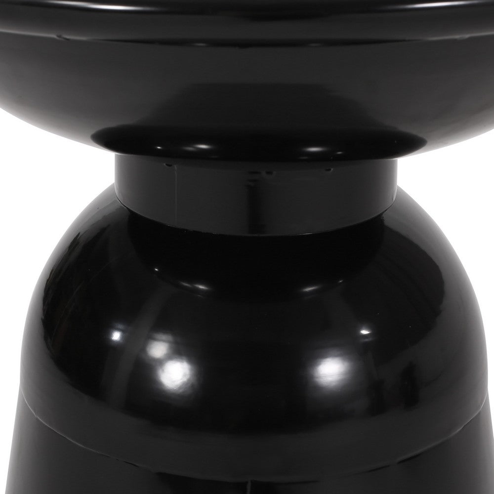 Side End Table Set of 2, Round Taper Top, Pedestal Base, Black Metal - BM323904