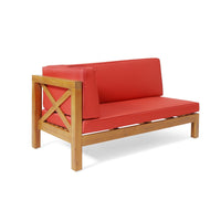 Juna Outdoor Left  Arm Bench, Cross-Back Open Slat, Red, Acacia Wood - BM323906