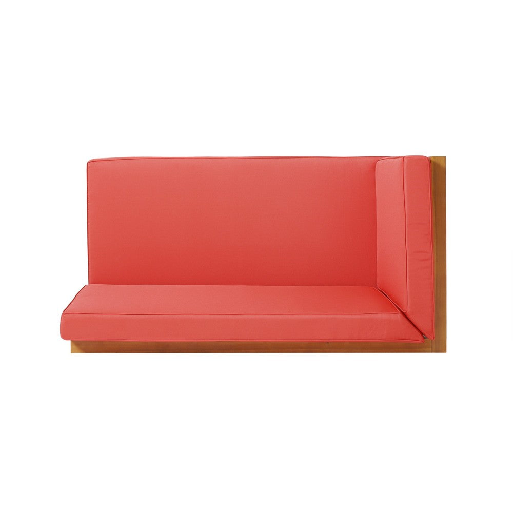 Juna Outdoor Left  Arm Bench, Cross-Back Open Slat, Red, Acacia Wood - BM323906
