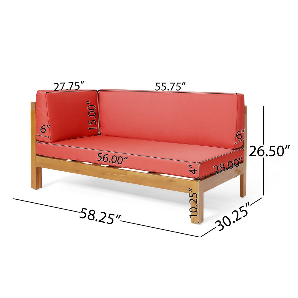 Juna Outdoor Left  Arm Bench, Cross-Back Open Slat, Red, Acacia Wood - BM323906