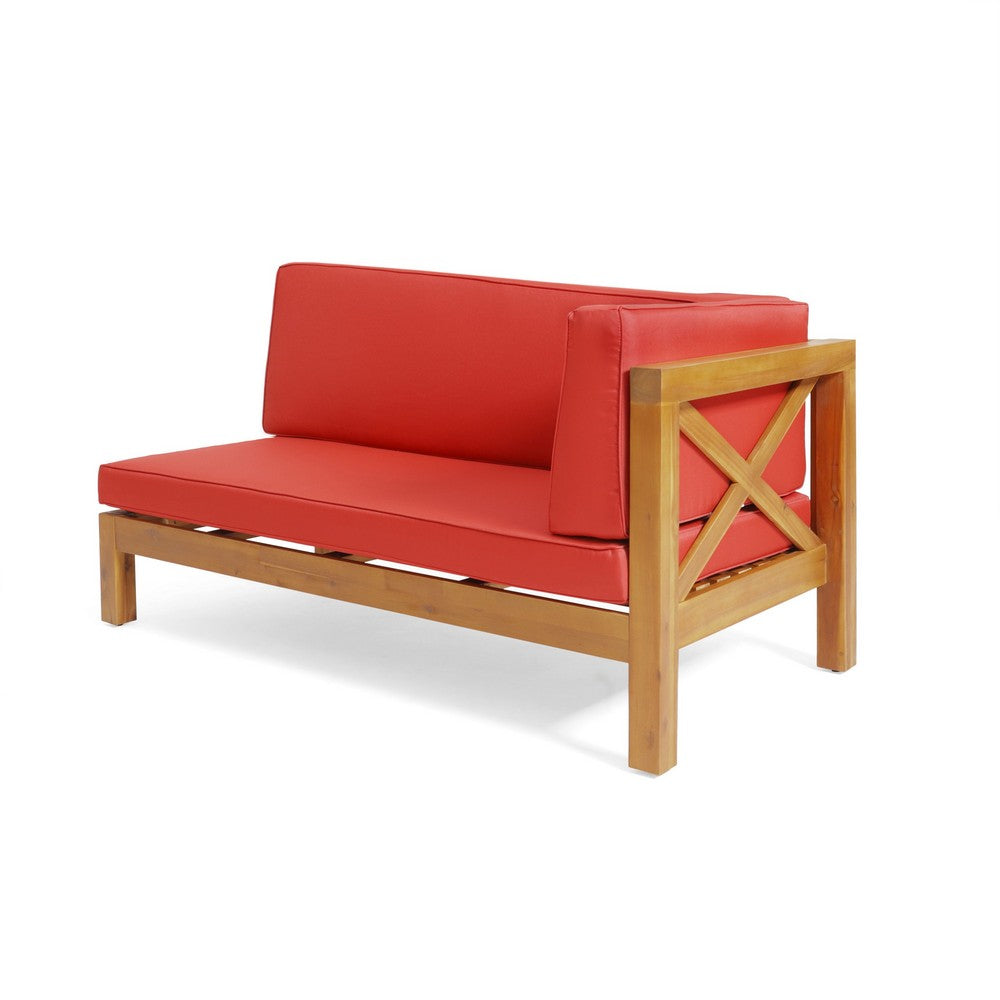 Juna Outdoor Right Arm Bench, Cross-Back Open Slat Red, Acacia Wood - BM323907