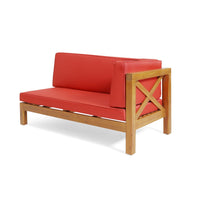 Juna Outdoor Right Arm Bench, Cross-Back Open Slat Red, Acacia Wood - BM323907