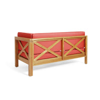 Juna Outdoor Right Arm Bench, Cross-Back Open Slat Red, Acacia Wood - BM323907