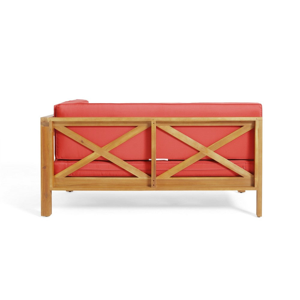 Juna Outdoor Right Arm Bench, Cross-Back Open Slat Red, Acacia Wood - BM323907