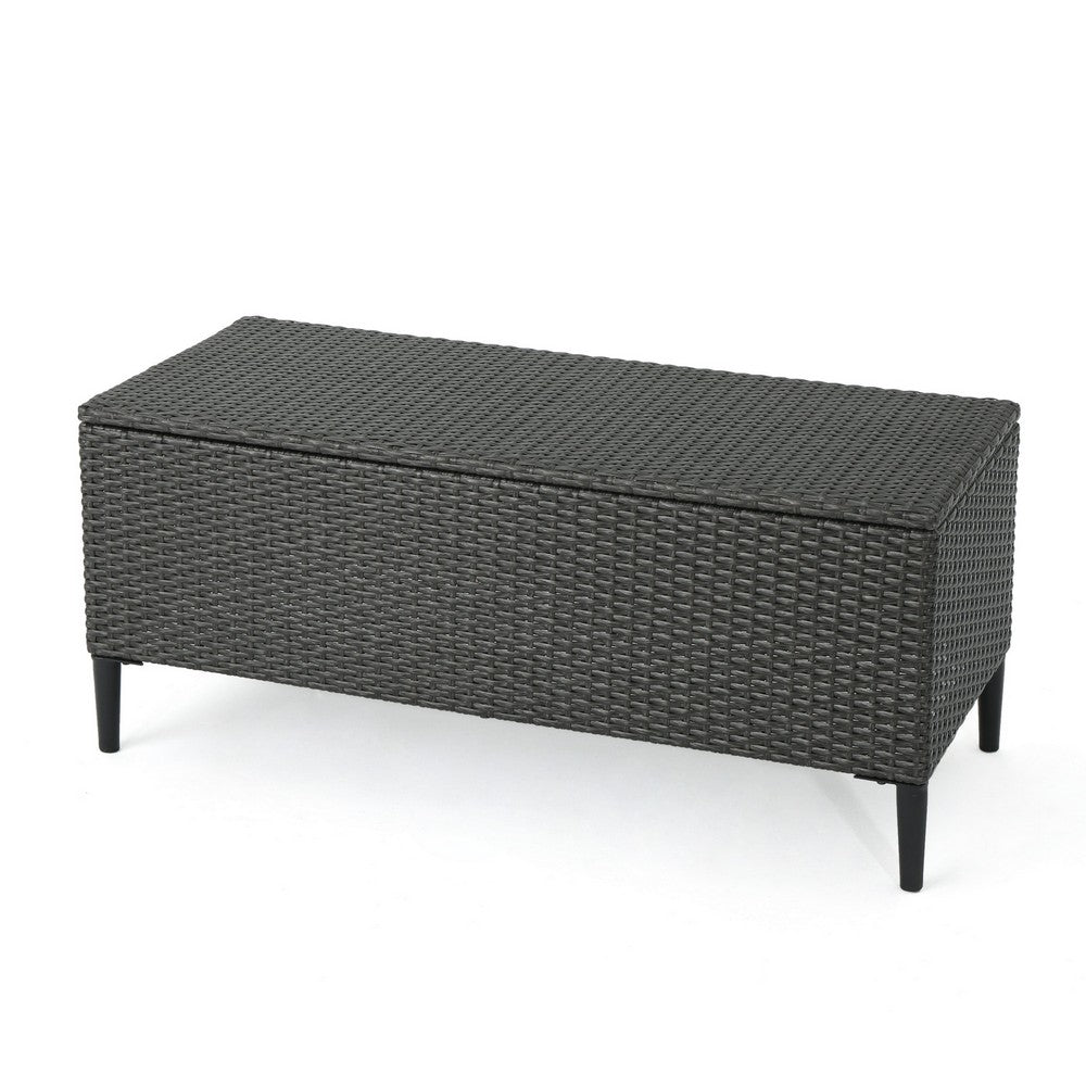 Gert Outdoor Wicker Bench with Storage, 42 Inch Iron, Gray Rattan - BM323909