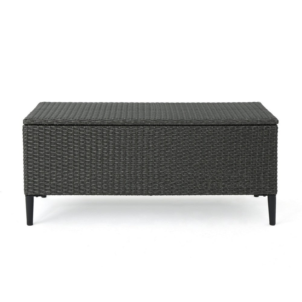 Gert Outdoor Wicker Bench with Storage, 42 Inch Iron, Gray Rattan - BM323909