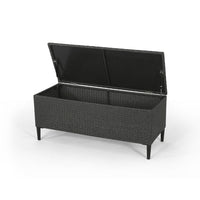Gert Outdoor Wicker Bench with Storage, 42 Inch Iron, Gray Rattan - BM323909