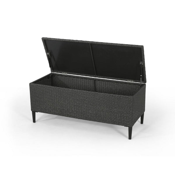 Gert Outdoor Wicker Bench with Storage, 42 Inch Iron, Gray Rattan - BM323909