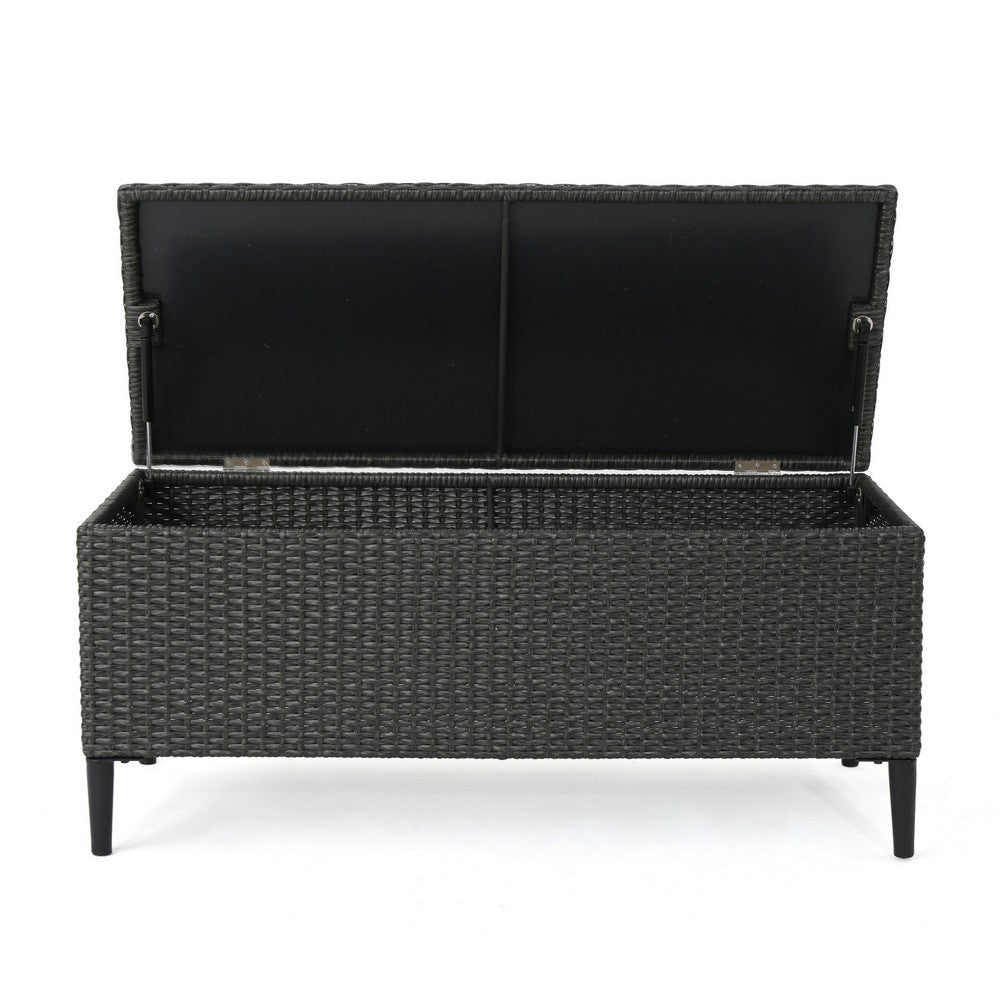 Gert Outdoor Wicker Bench with Storage, 42 Inch Iron, Gray Rattan - BM323909