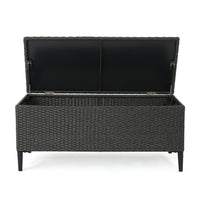 Gert Outdoor Wicker Bench with Storage, 42 Inch Iron, Gray Rattan - BM323909