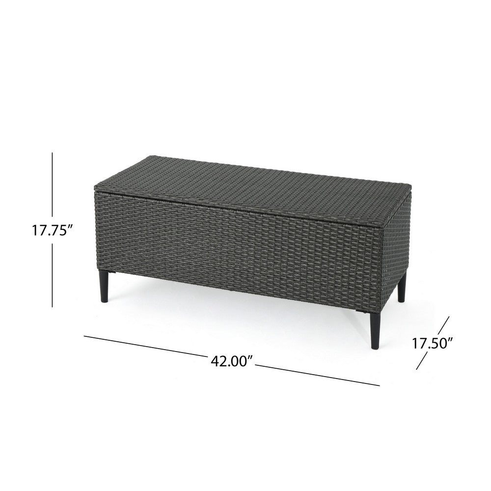 Gert Outdoor Wicker Bench with Storage, 42 Inch Iron, Gray Rattan - BM323909