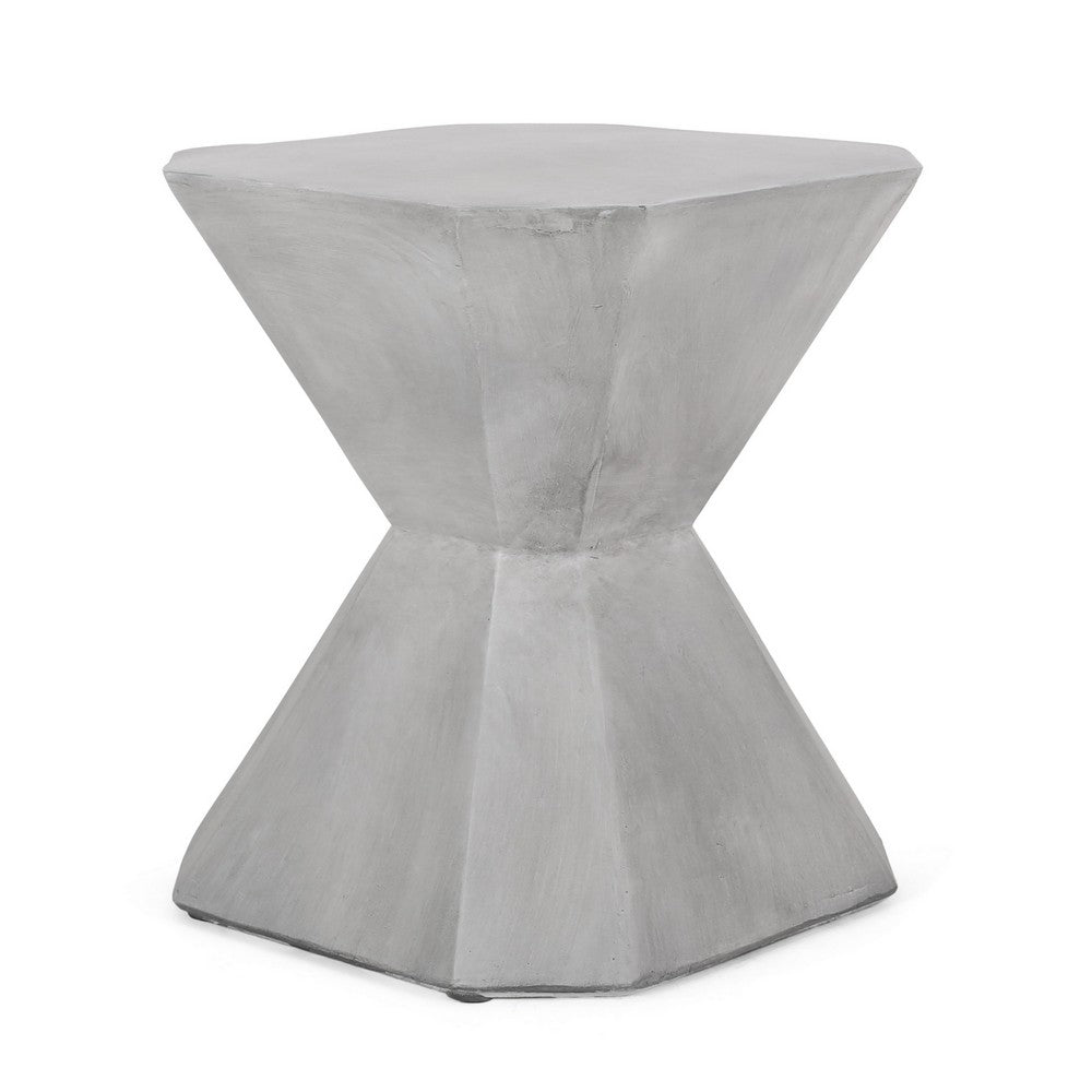 Outdoor End Table, Modern Hourglass Shape, 17 Inch, Natural Concrete - BM323912