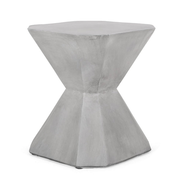 Outdoor End Table, Modern Hourglass Shape, 17 Inch, Natural Concrete - BM323912