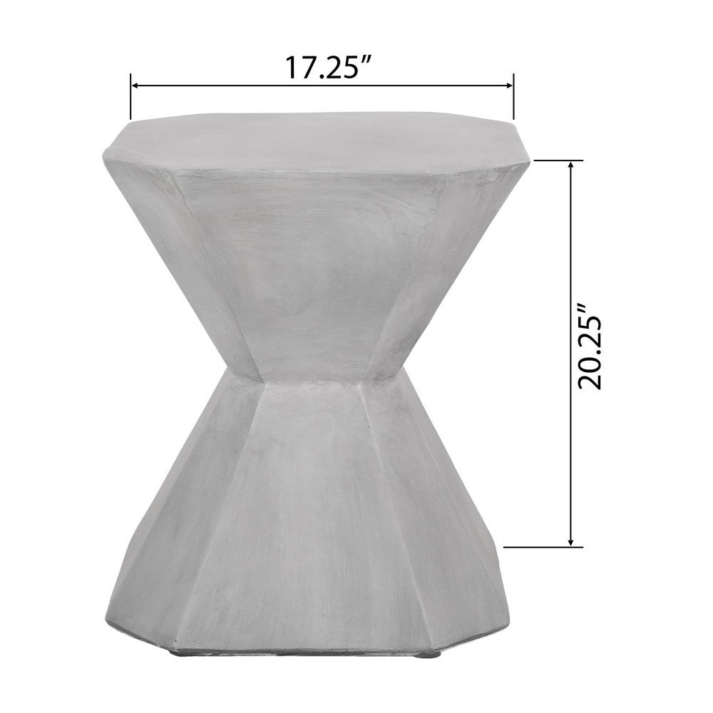 Outdoor End Table, Modern Hourglass Shape, 17 Inch, Natural Concrete - BM323912