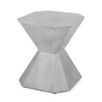 Outdoor End Table, Modern Hourglass Shape, 17 Inch, Natural Concrete - BM323912