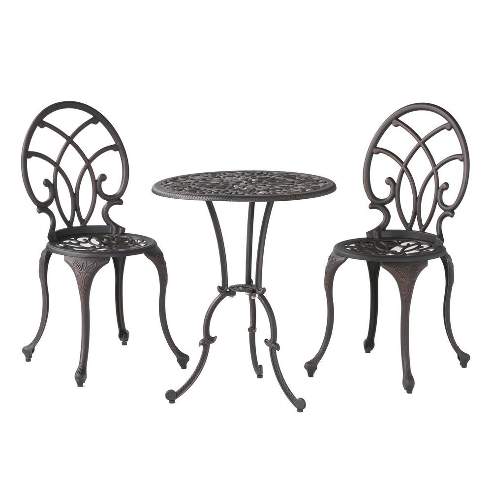 Charlie 3 pcs Bistro Set w Umbrella Hole, Cast Aluminum in Copper - BM323913