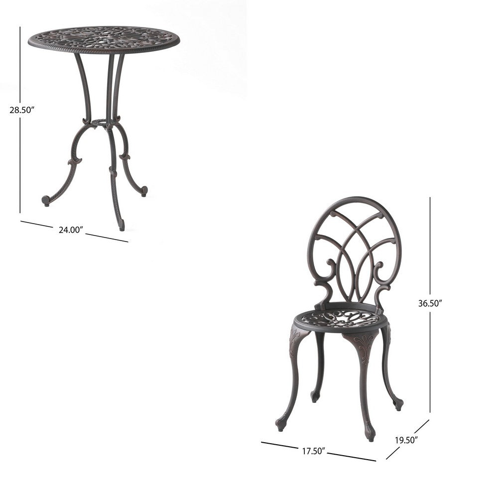 Charlie 3 pcs Bistro Set w Umbrella Hole, Cast Aluminum in Copper - BM323913