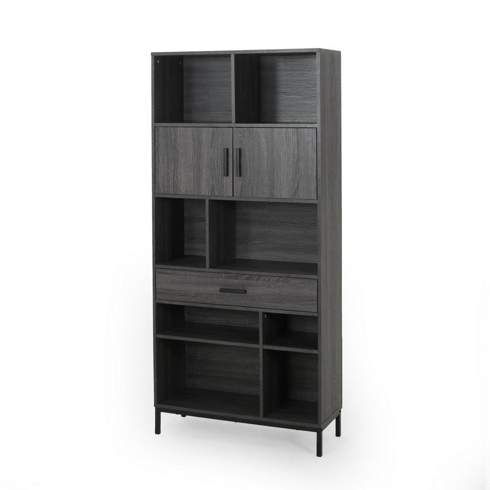 Eby Cube Bookcase, 6 Storage Spaces, Drawer, Cabinet 67 Inch Dark Gray - BM323916