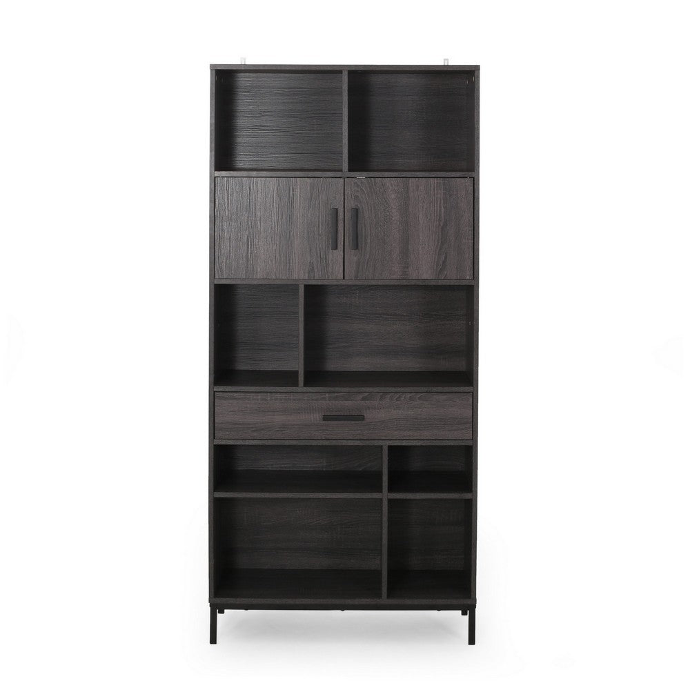 Eby Cube Bookcase, 6 Storage Spaces, Drawer, Cabinet 67 Inch Dark Gray - BM323916