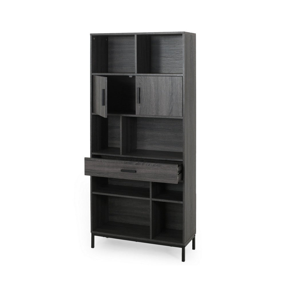 Eby Cube Bookcase, 6 Storage Spaces, Drawer, Cabinet 67 Inch Dark Gray - BM323916