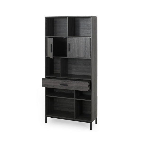 Eby Cube Bookcase, 6 Storage Spaces, Drawer, Cabinet 67 Inch Dark Gray - BM323916