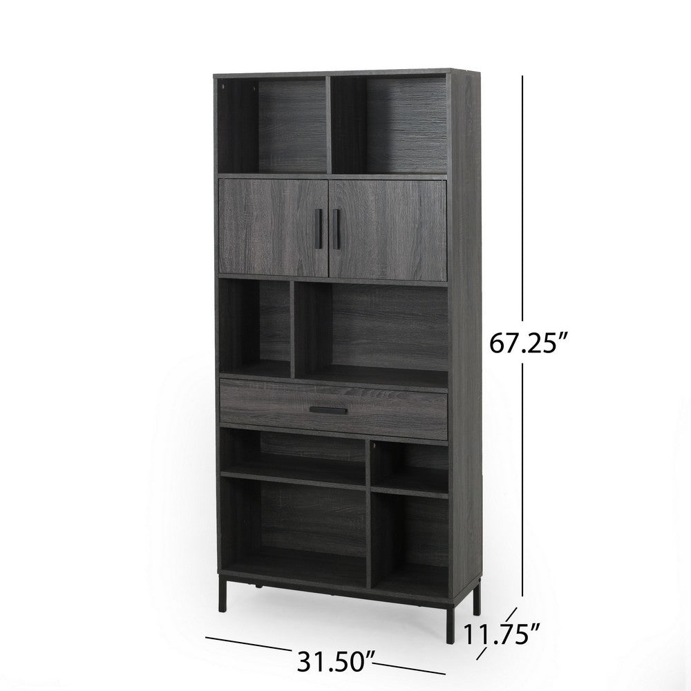 Eby Cube Bookcase, 6 Storage Spaces, Drawer, Cabinet 67 Inch Dark Gray - BM323916