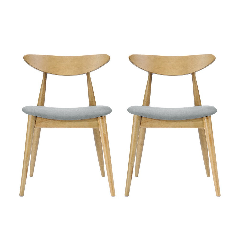 Hoso Dining Chair Set of 2, Curved, Light Gray Padded, Natural Brown - BM323918