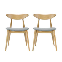 Hoso Dining Chair Set of 2, Curved, Light Gray Padded, Natural Brown - BM323918