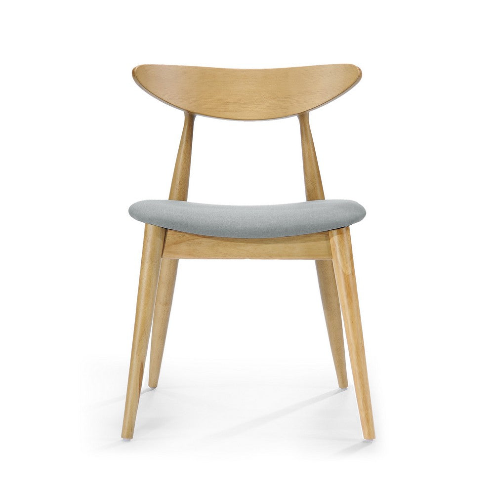 Hoso Dining Chair Set of 2, Curved, Light Gray Padded, Natural Brown - BM323918