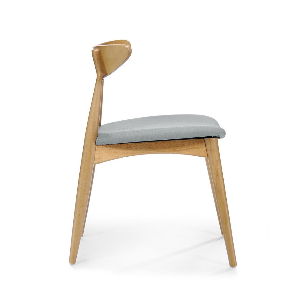Hoso Dining Chair Set of 2, Curved, Light Gray Padded, Natural Brown - BM323918