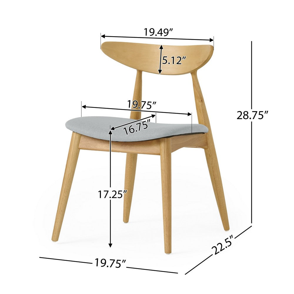 Hoso Dining Chair Set of 2, Curved, Light Gray Padded, Natural Brown - BM323918