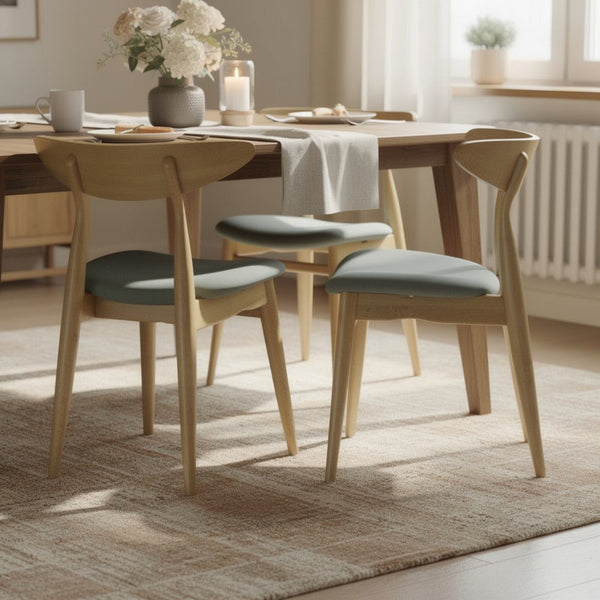 Hoso Dining Chair Set of 2, Curved, Light Gray Padded, Natural Brown - BM323918