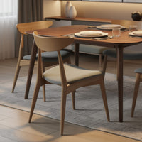 Hoso Dining Chair Set of 2, Curved, Light Gray Padded, Natural Brown - BM323918