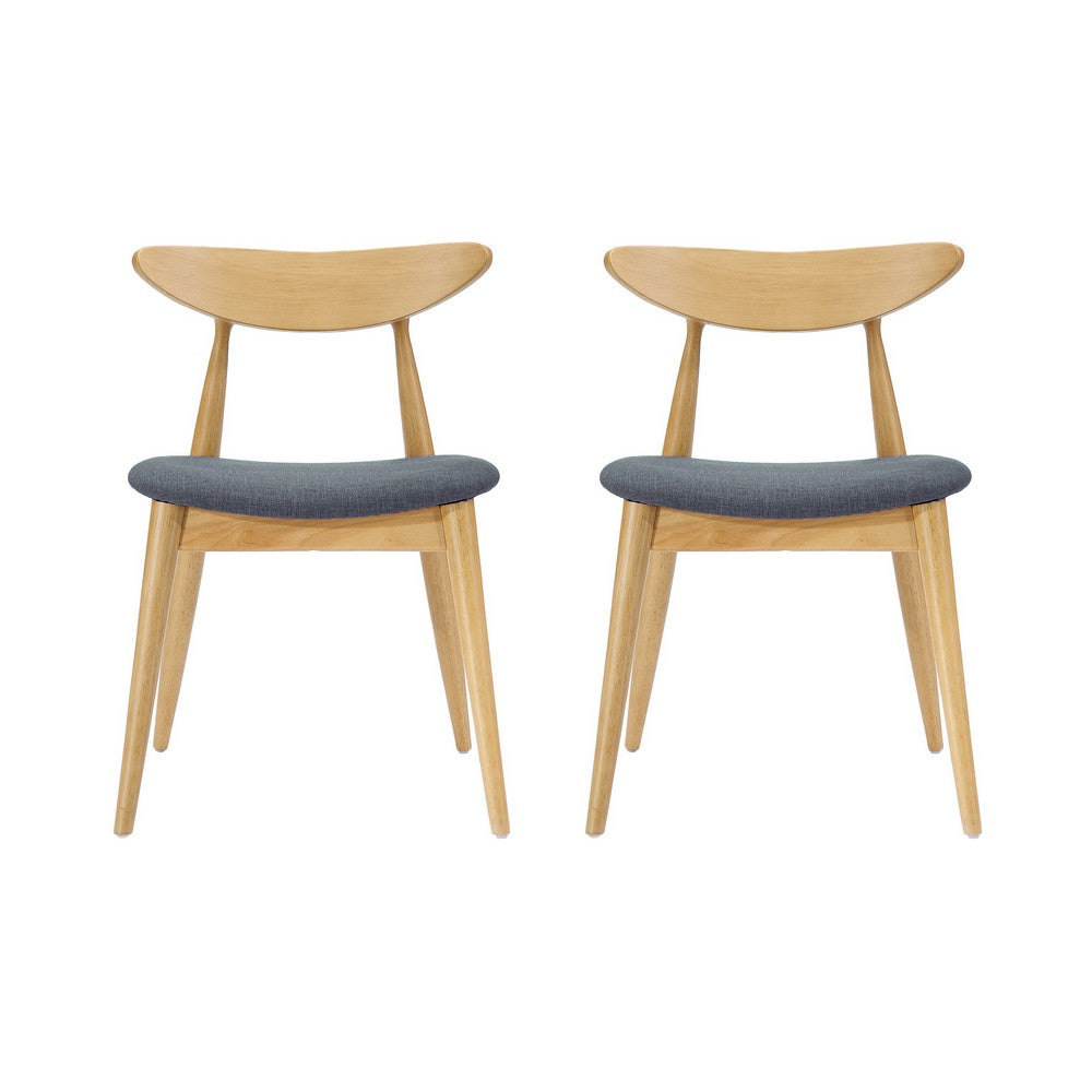 Hoso Dining Chair Set of 2, Curved, Dark Gray Padded, Natural Brown - BM323919