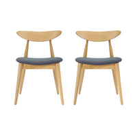 Hoso Dining Chair Set of 2, Curved, Dark Gray Padded, Natural Brown - BM323919