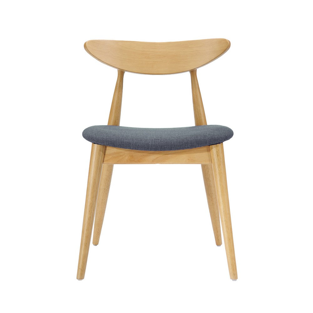 Hoso Dining Chair Set of 2, Curved, Dark Gray Padded, Natural Brown - BM323919